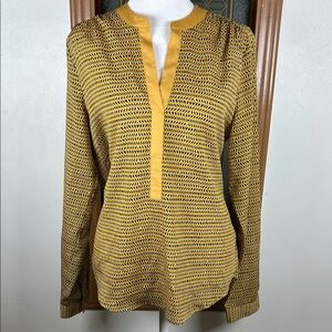 The Limited Yellow Print V-Neck Blouse Size Medium Mock Collar